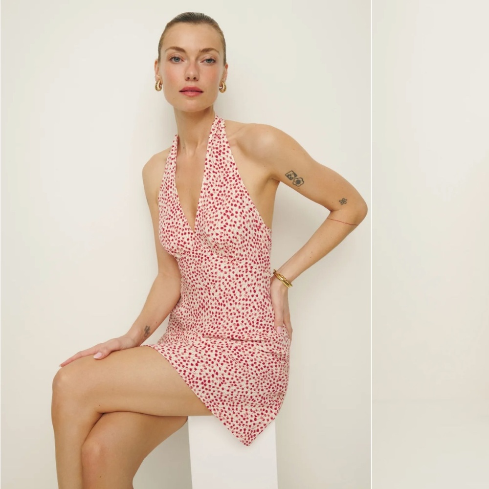 Reformation White Mini Dress with Red Dots